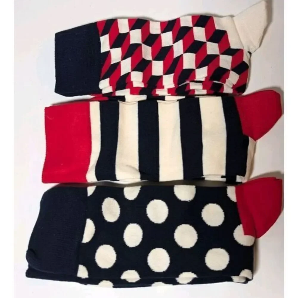 Happy Socks Geometric‎ Figures Gift Box 3 Pairs Set  M7-12 Unisex Navy R…